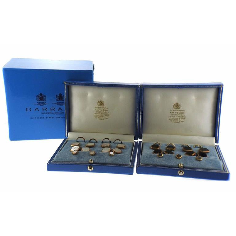 Garrard MOP and Onyx Gold Cufflink Button Stud Sets - Oak Gem