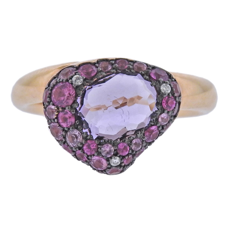 Bucherer Rose Gold Diamond Amethyst Sapphire Ring