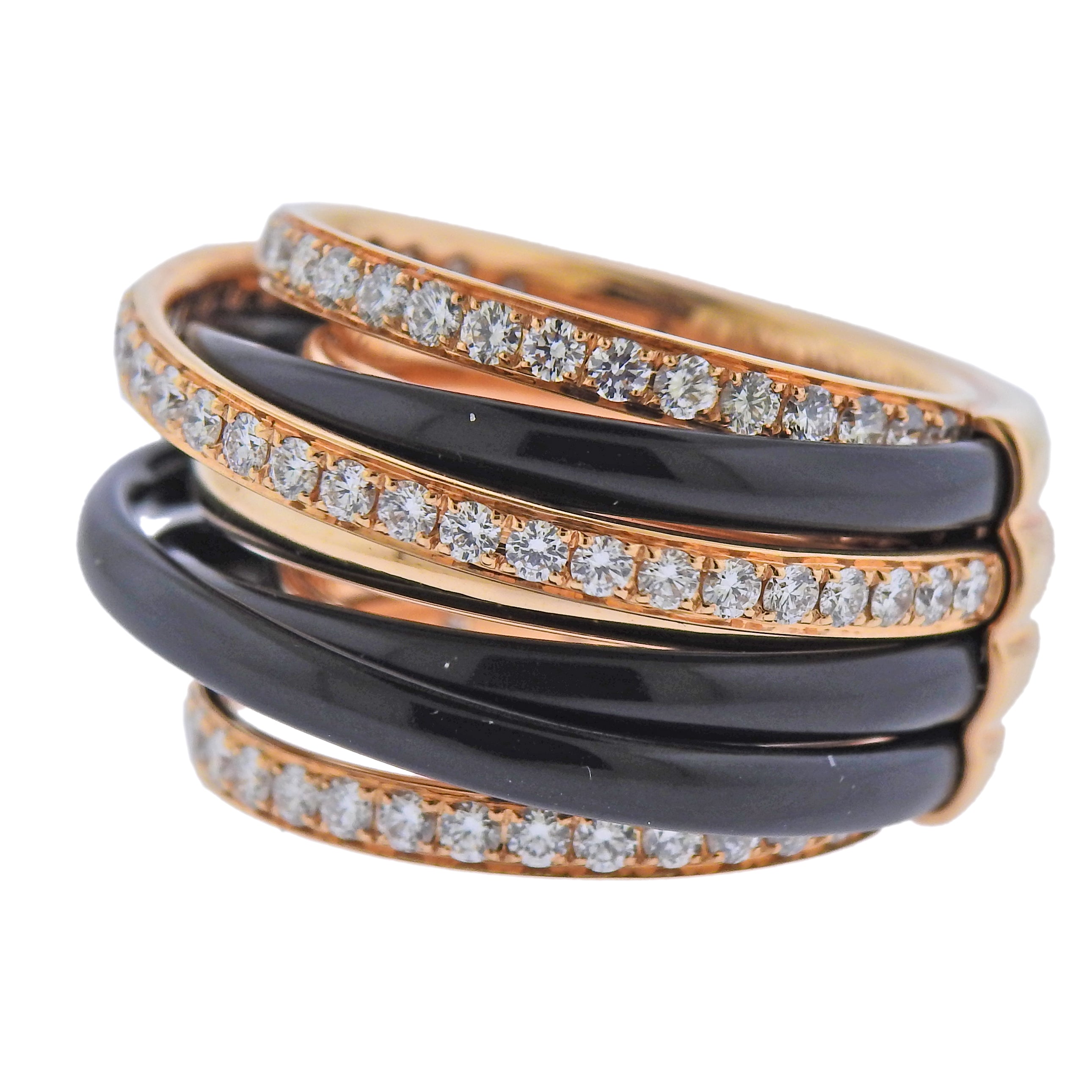 De Grisogono Allegra Rose Gold Black Ceramic Diamond Ring - Oak Gem