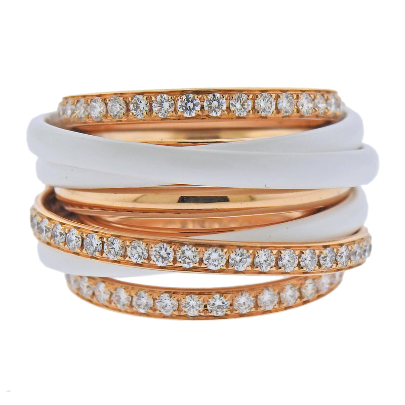 De Grisogono Allegra Rose Gold Ceramic Diamond Ring - Oak Gem
