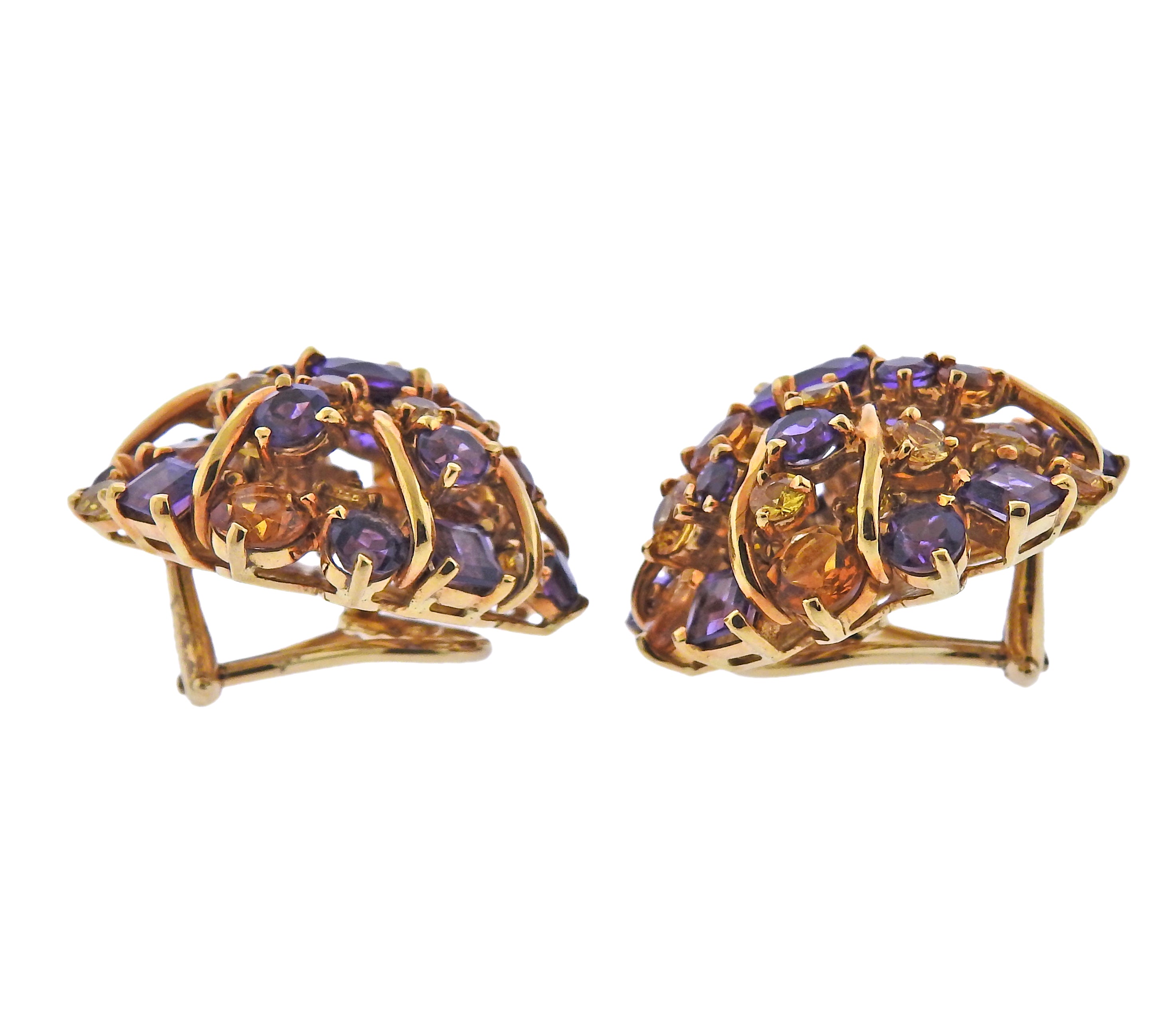 Seaman Schepps Amethyst Citrine Gold Cocktail Earrings - Oak Gem
