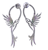 Bucherer Gold Diamond Tsavorite Emerald Sapphire Bird Earrings