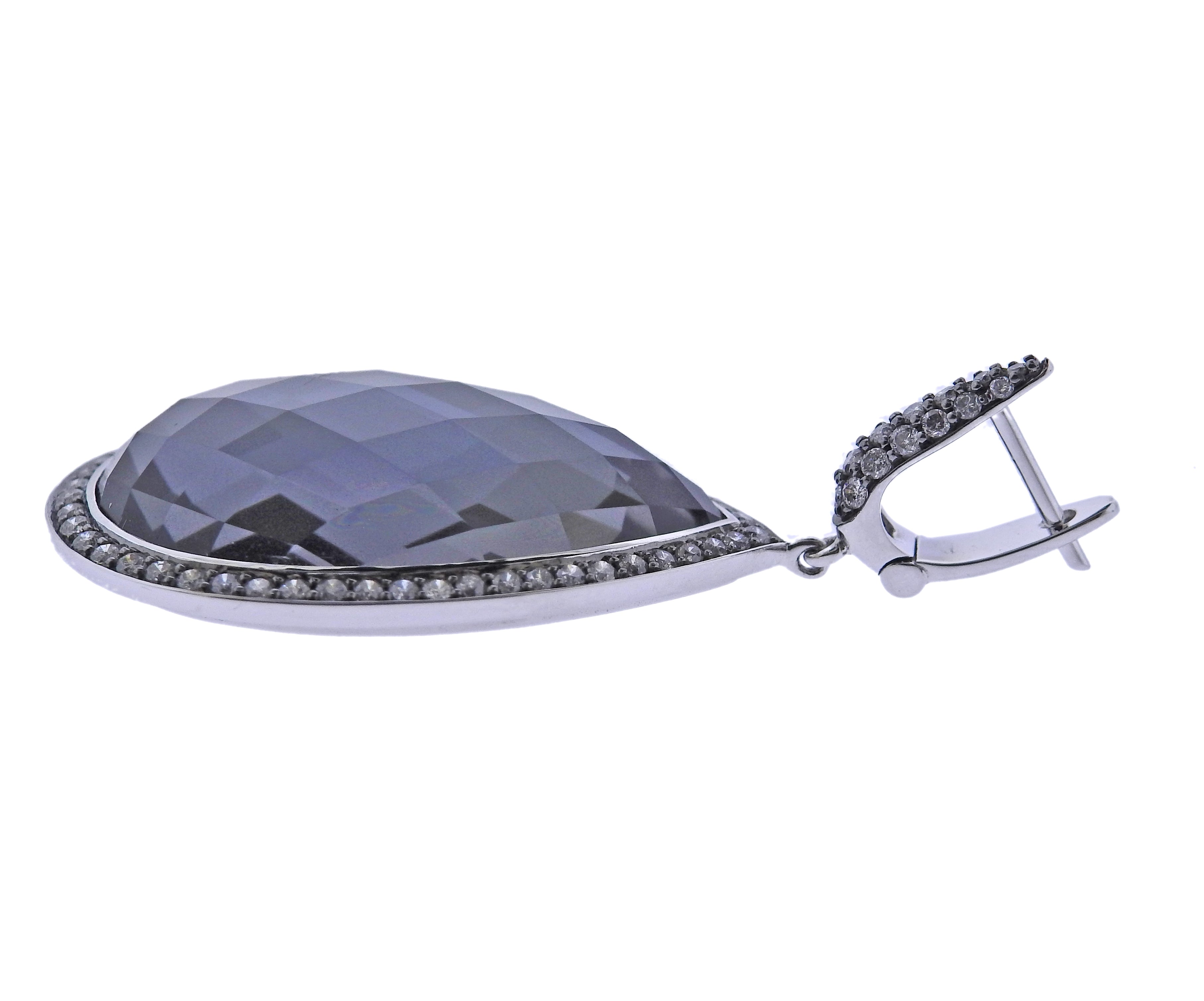 Bucherer Gold Diamond Hematite Quartz Drop Earrings