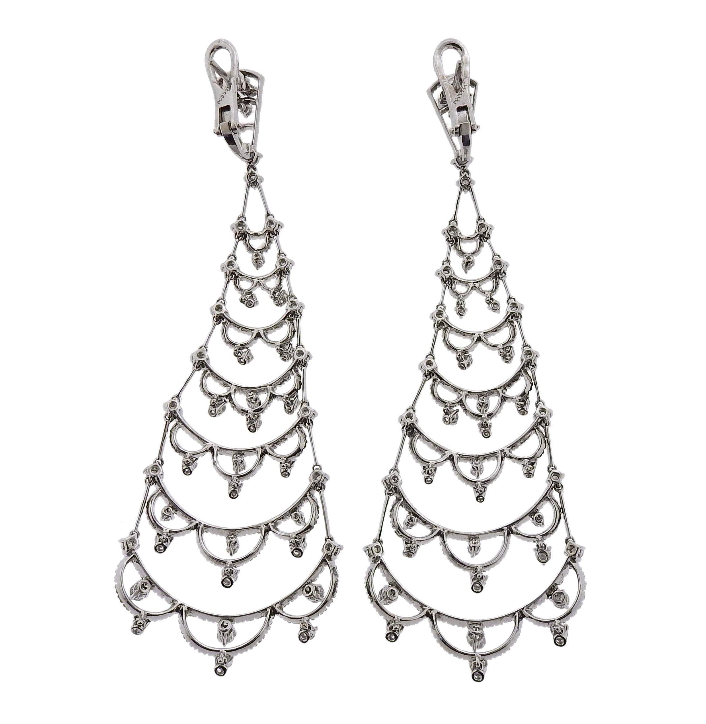 Porrati White Black Diamond Tsavorite Gold Chandelier Earrings - Oak Gem