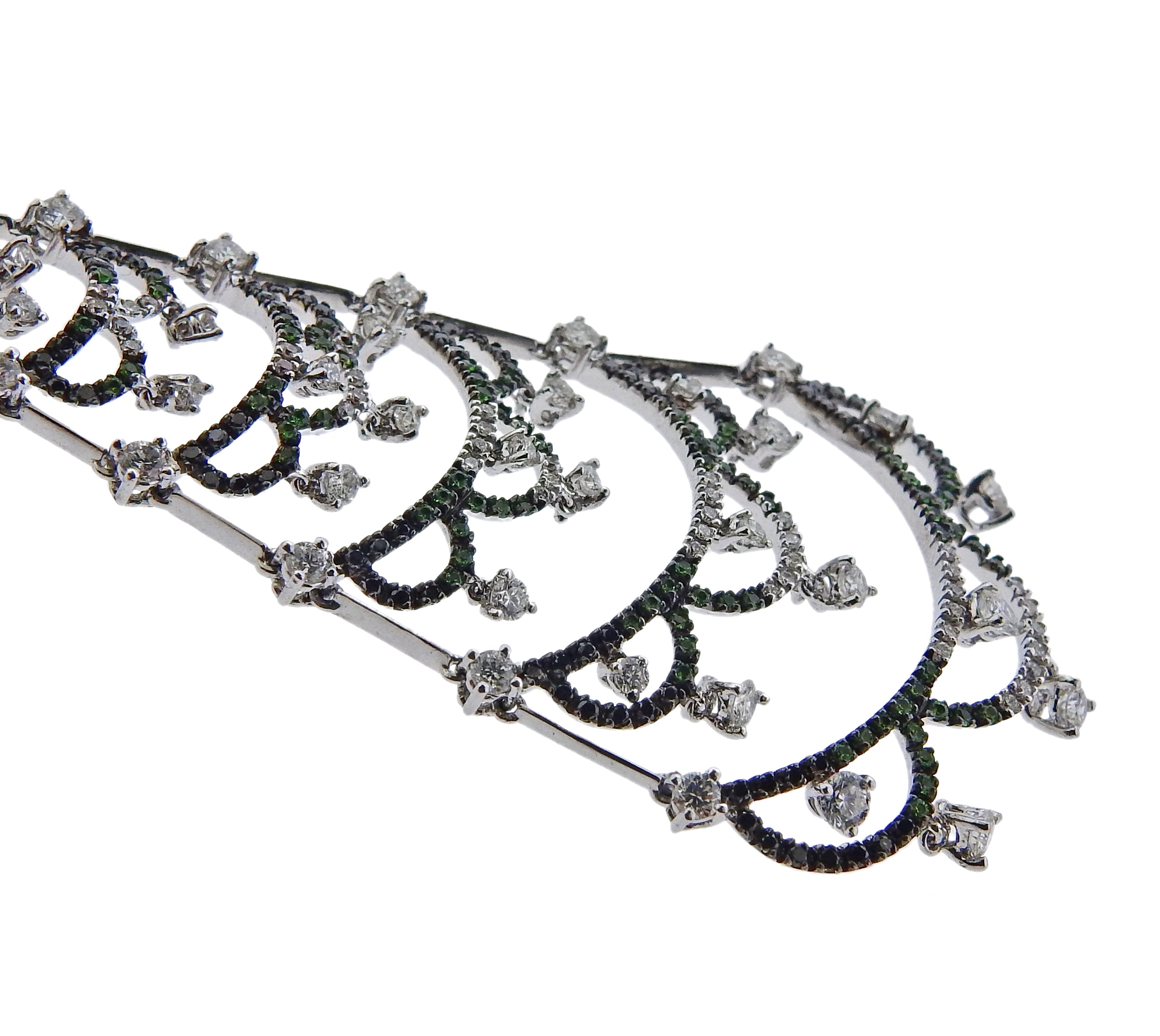 Porrati White Black Diamond Tsavorite Gold Chandelier Earrings - Oak Gem