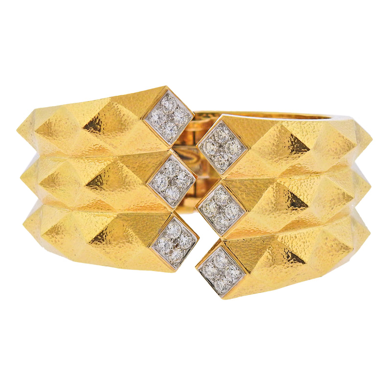 David Webb Diamond Gold Platinum Origami Cuff Bracelet - Oak Gem