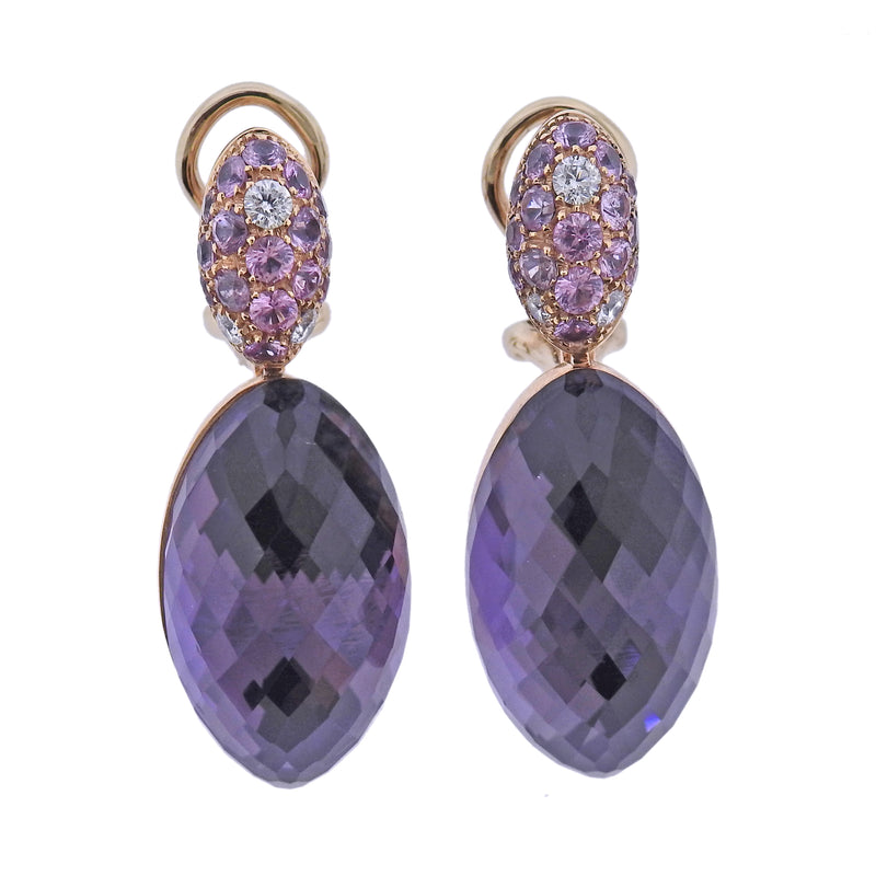 Bucherer Rose Gold Amethyst Diamond Pink Sapphire Earrings