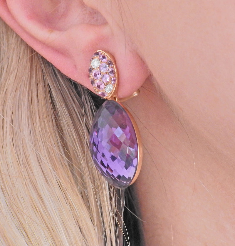 Bucherer Rose Gold Amethyst Diamond Pink Sapphire Earrings