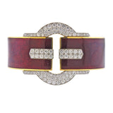 David Webb Diamond Gold Platinum Red Enamel Buckle Cuff Bracelet - Oak Gem