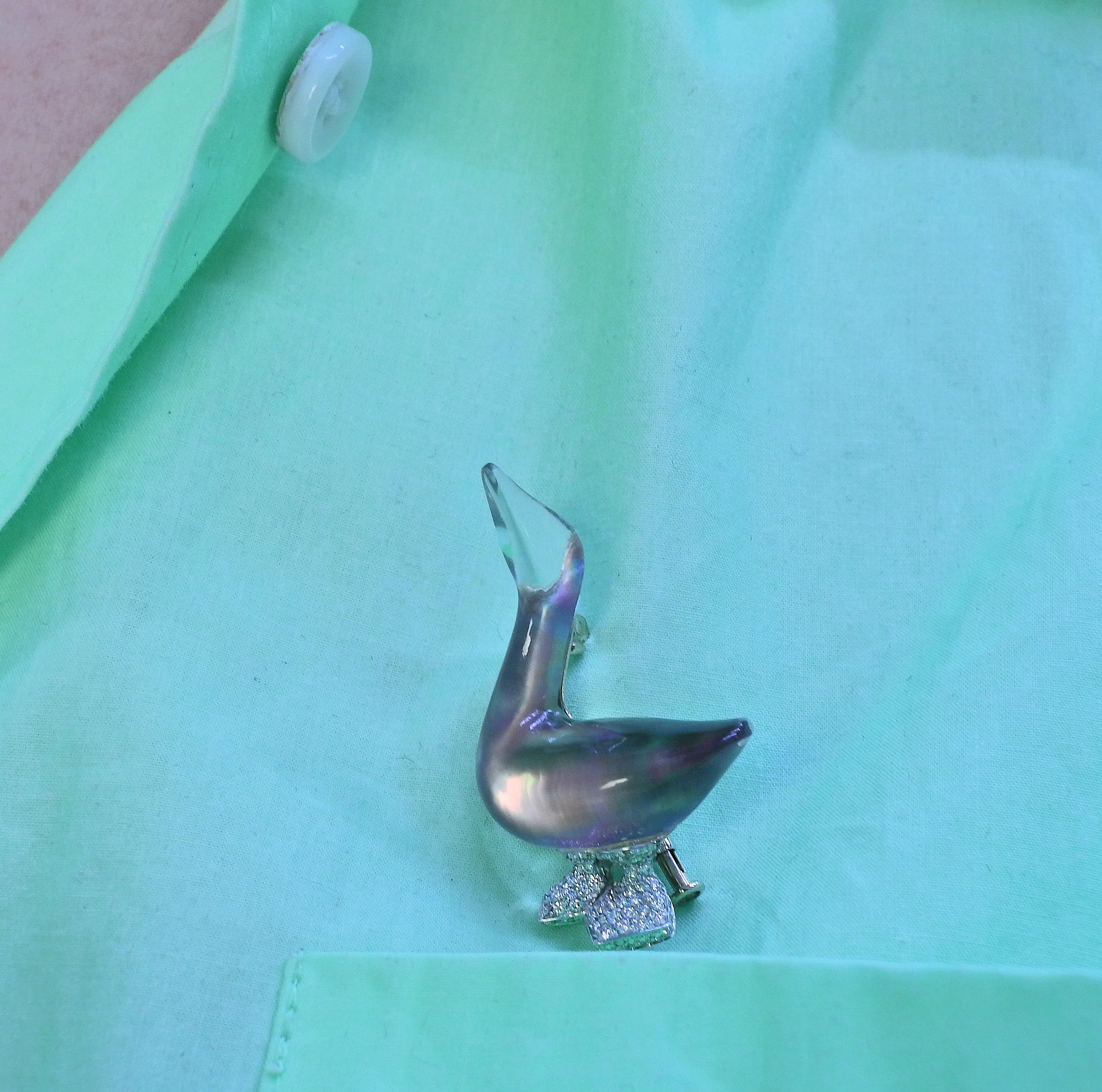 Vhernier Gold Crystal Mother of Pearl Diamond Duck Brooch