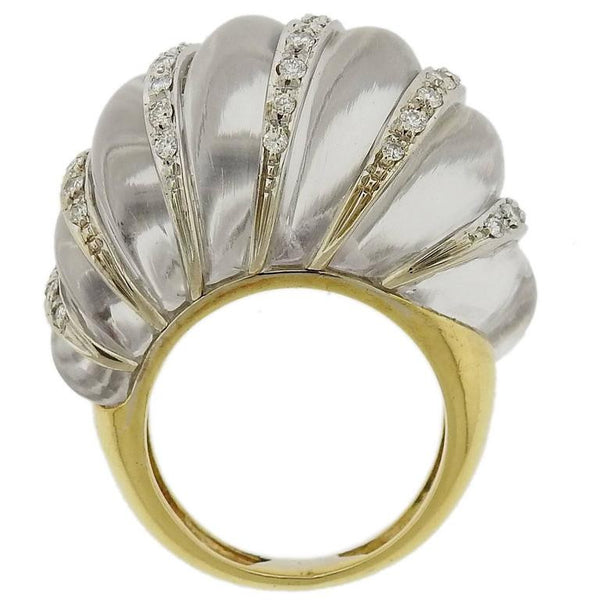 Chic Carved Crystal Diamond Gold Dome Ring - Oak Gem