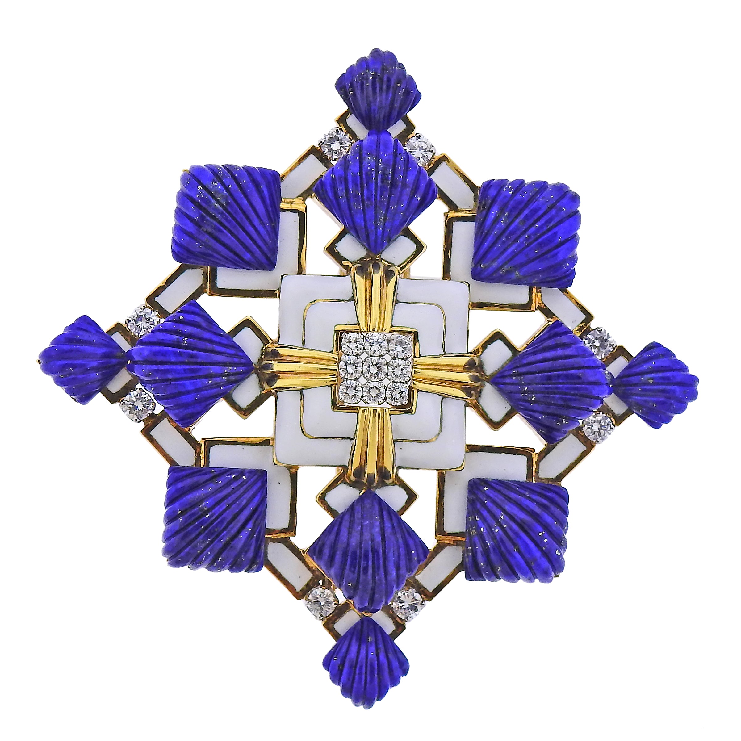 David Webb Heraldic Lapis Diamond Enamel Gold Platinum Brooch Pendant - Oak Gem