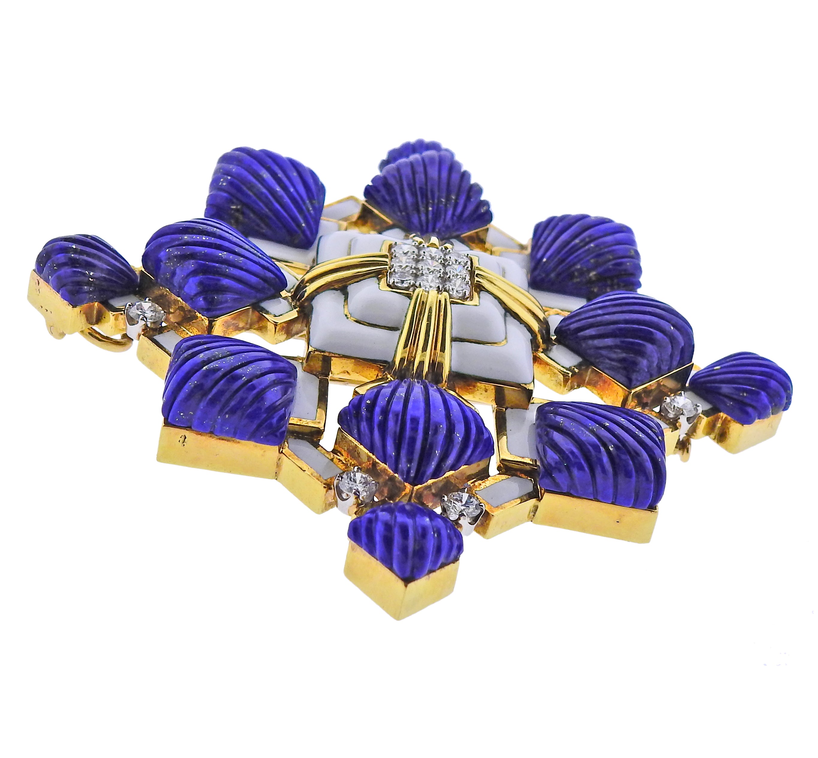 David Webb Heraldic Lapis Diamond Enamel Gold Platinum Brooch Pendant - Oak Gem