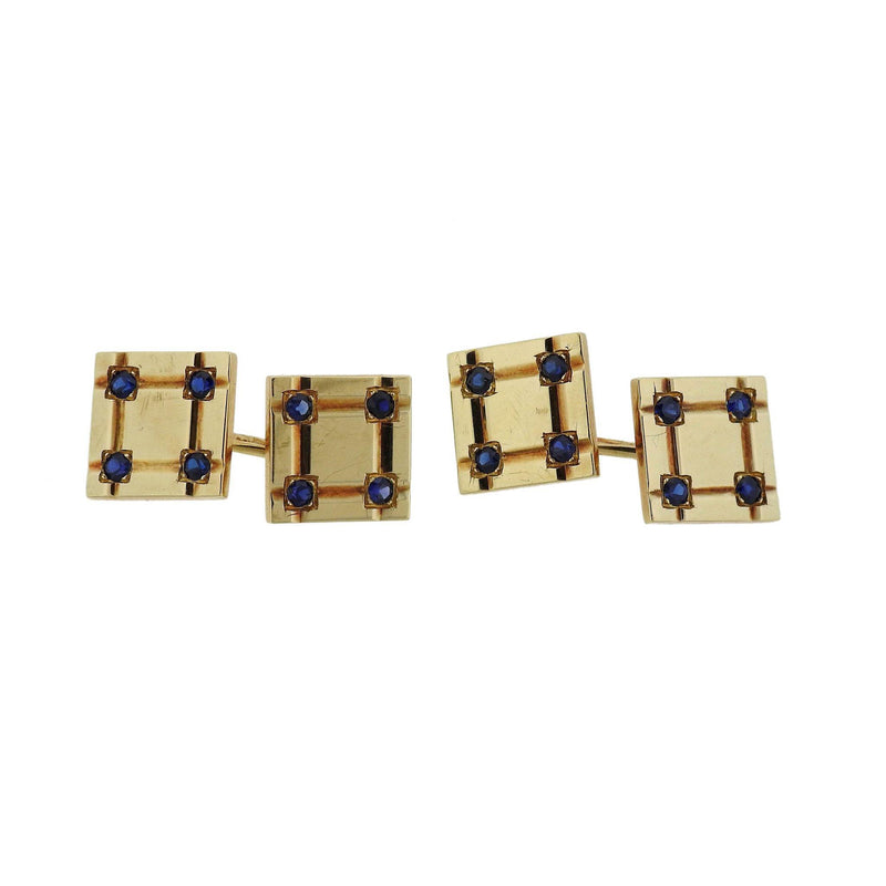 Tiffany & Co. Mid-Century Gold Sapphire Cufflinks - Oak Gem