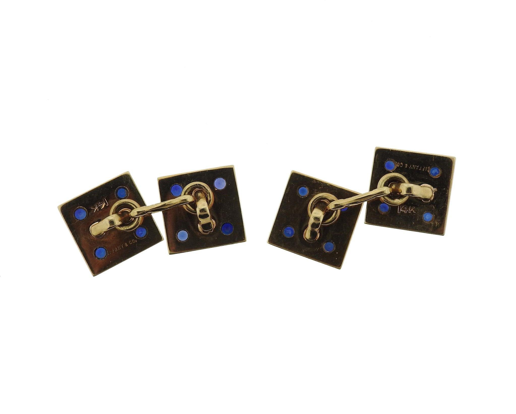 Tiffany & Co. Mid-Century Gold Sapphire Cufflinks - Oak Gem