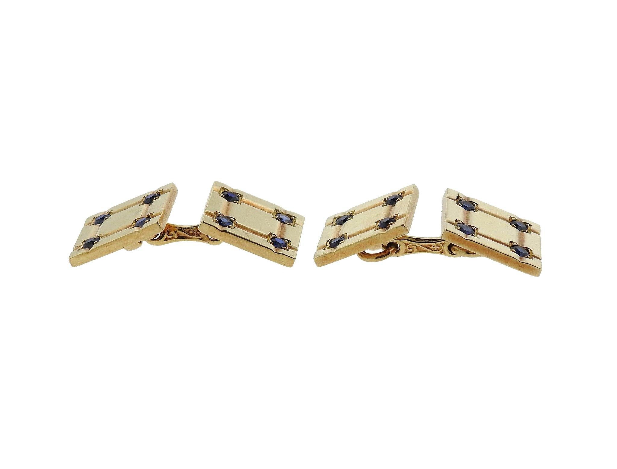 Tiffany & Co. Mid-Century Gold Sapphire Cufflinks - Oak Gem