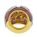 David Webb Red Enamel Diamond Gold Platinum Scroll Ring - Oak Gem