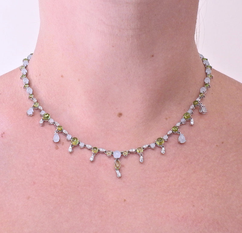 Bucherer Gold Diamond Aquamarine Peridot Necklace