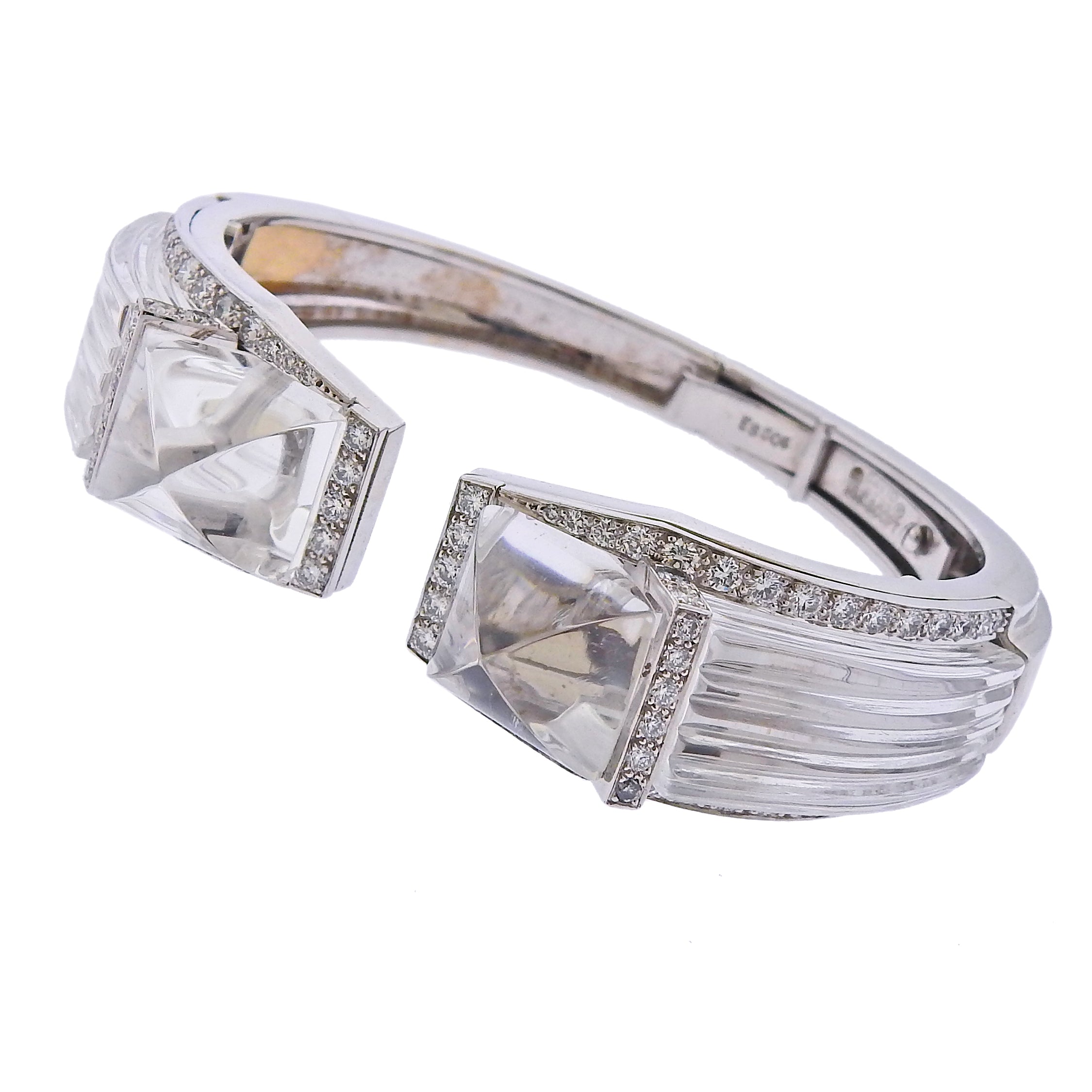 David Webb Diamond Gold Platinum Carved Crystal White Night Cuff Bracelet - Oak Gem