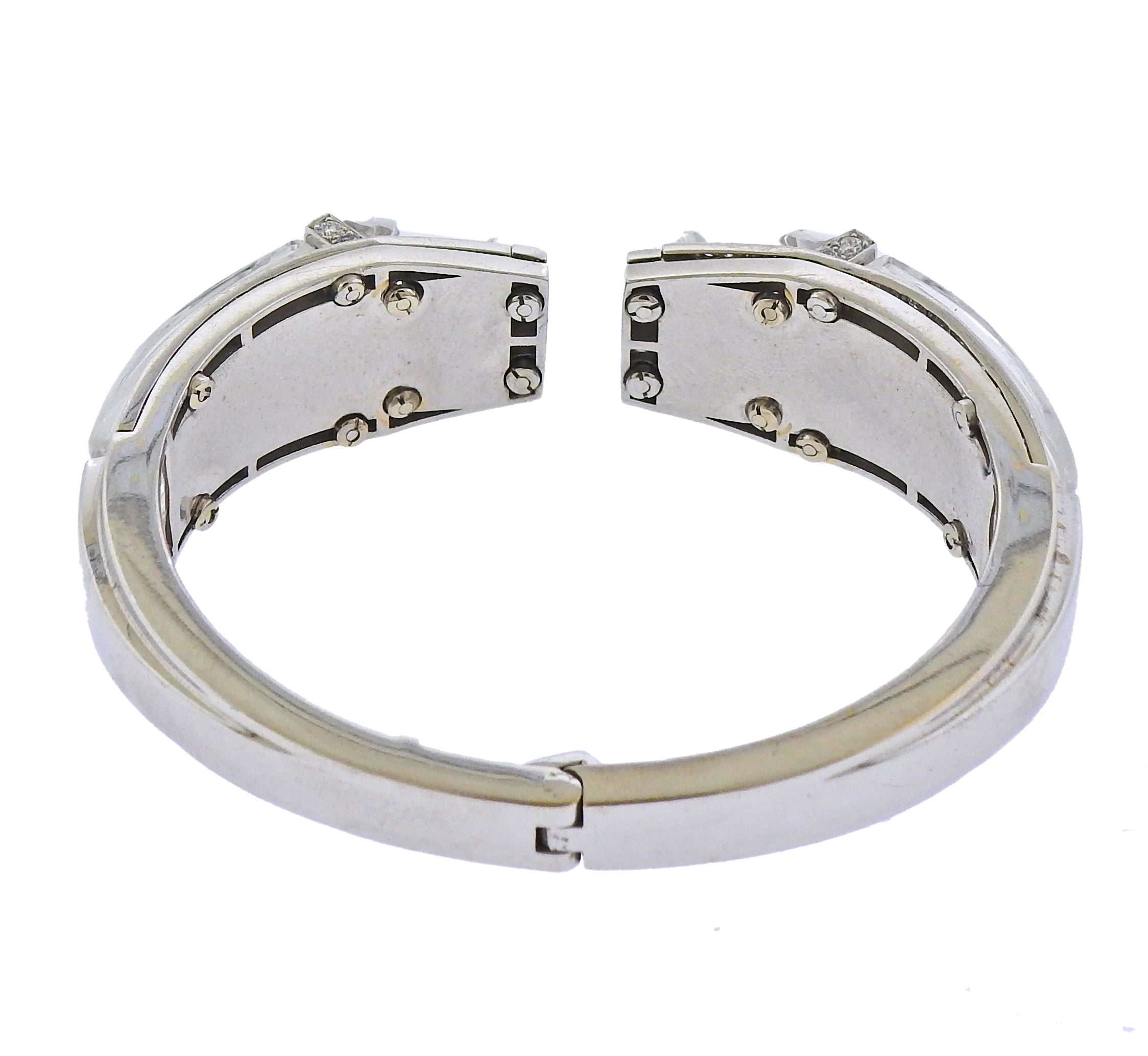 David Webb Diamond Gold Platinum Carved Crystal White Night Cuff Bracelet - Oak Gem