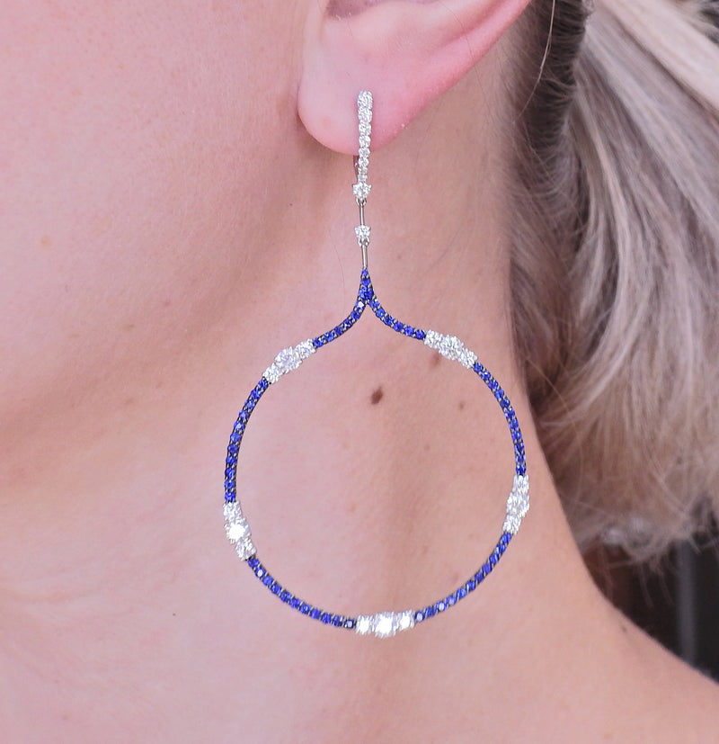 Bucherer Gold Diamond Sapphire Large Circle Drop Earrings