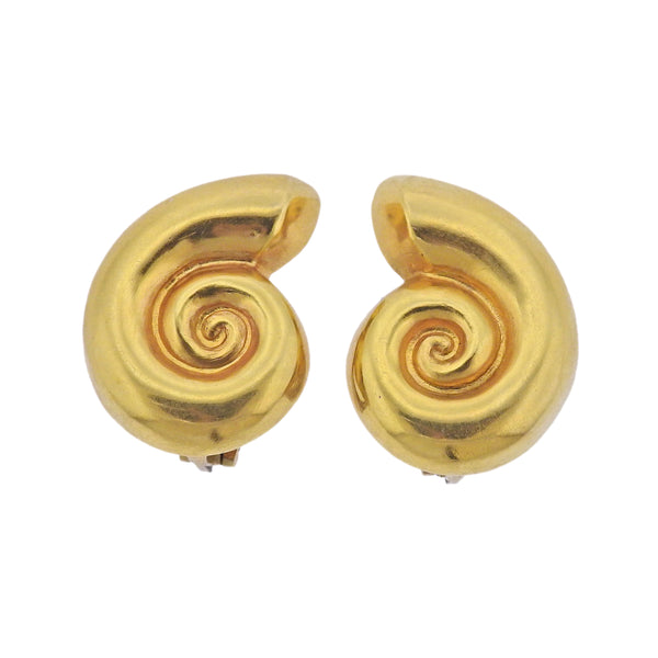 Lalaounis Greece Shell Motif Gold Earrings
