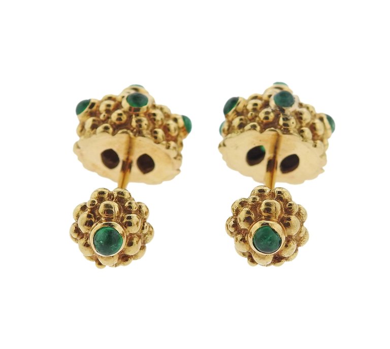 Tiffany & Co. Emerald Gold Cufflinks Stud Dress Set - Oak Gem