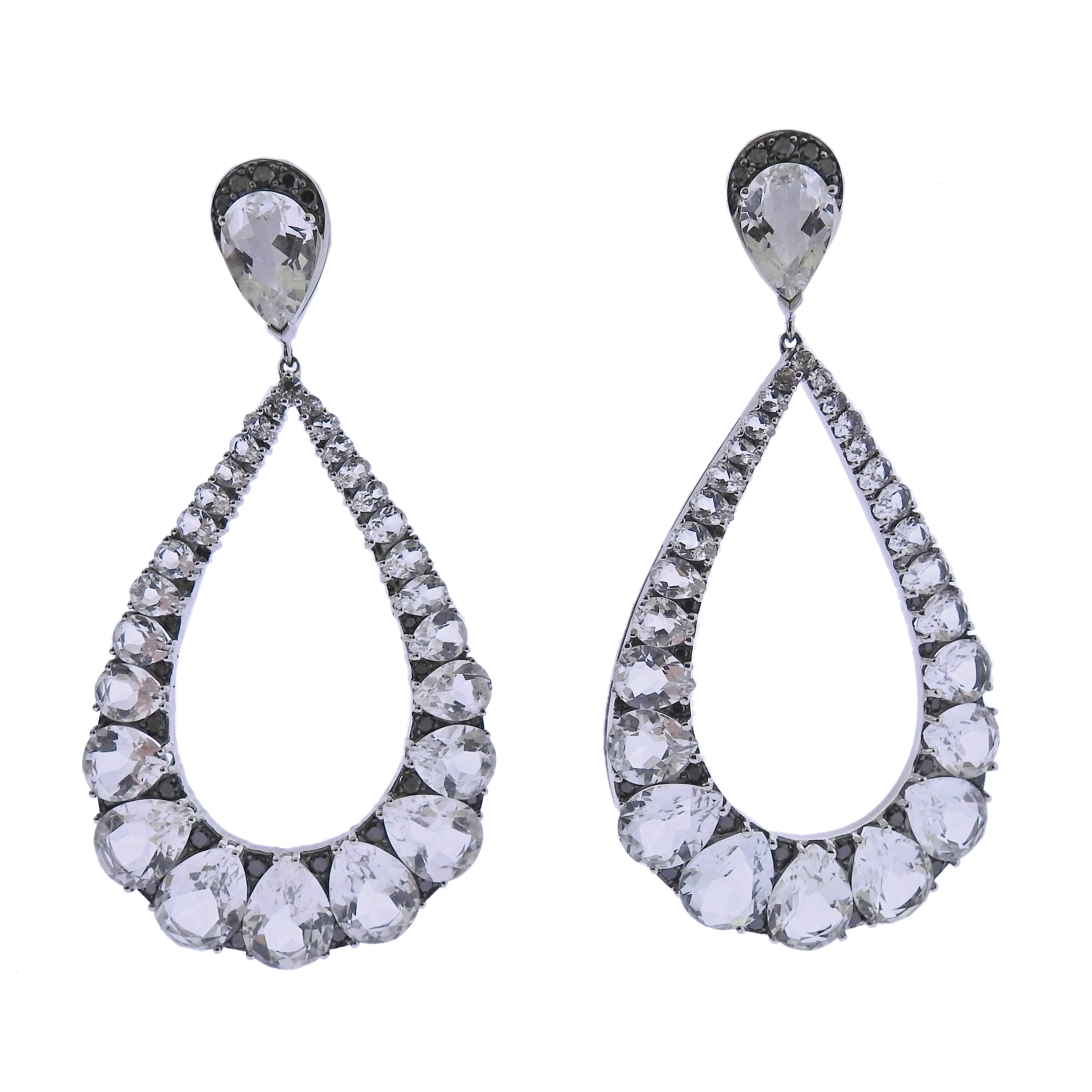 Bucherer Gold Black Diamond White Topaz Drop Earrings – Oak Gem
