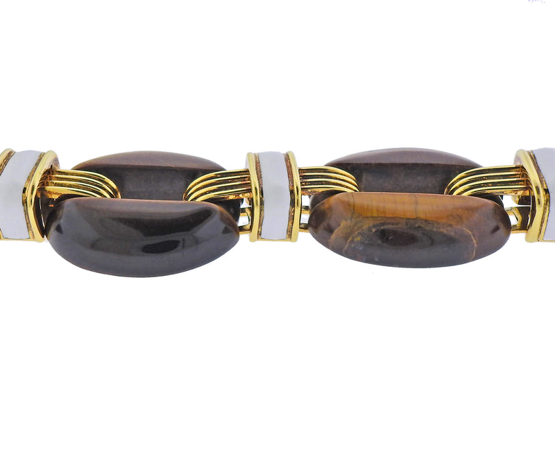 David Webb Tiger's Eye Enamel Gold Nautical Link Bracelet - Oak Gem