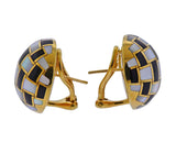 Tiffany & Co Inlay Mother of Pearl Onyx Checkerboard Gold Earrings - Oak Gem