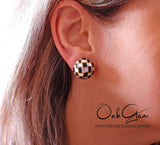 Tiffany & Co Inlay Mother of Pearl Onyx Checkerboard Gold Earrings - Oak Gem
