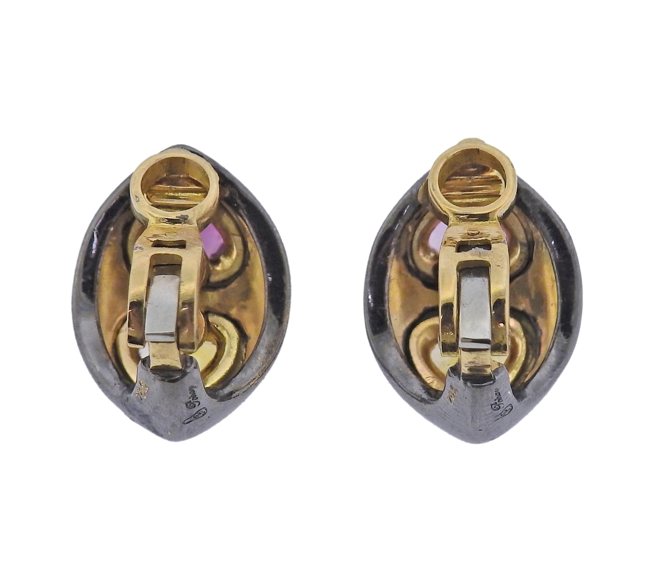 Poiray France Pink Yellow Sapphire Heart Gold Earrings