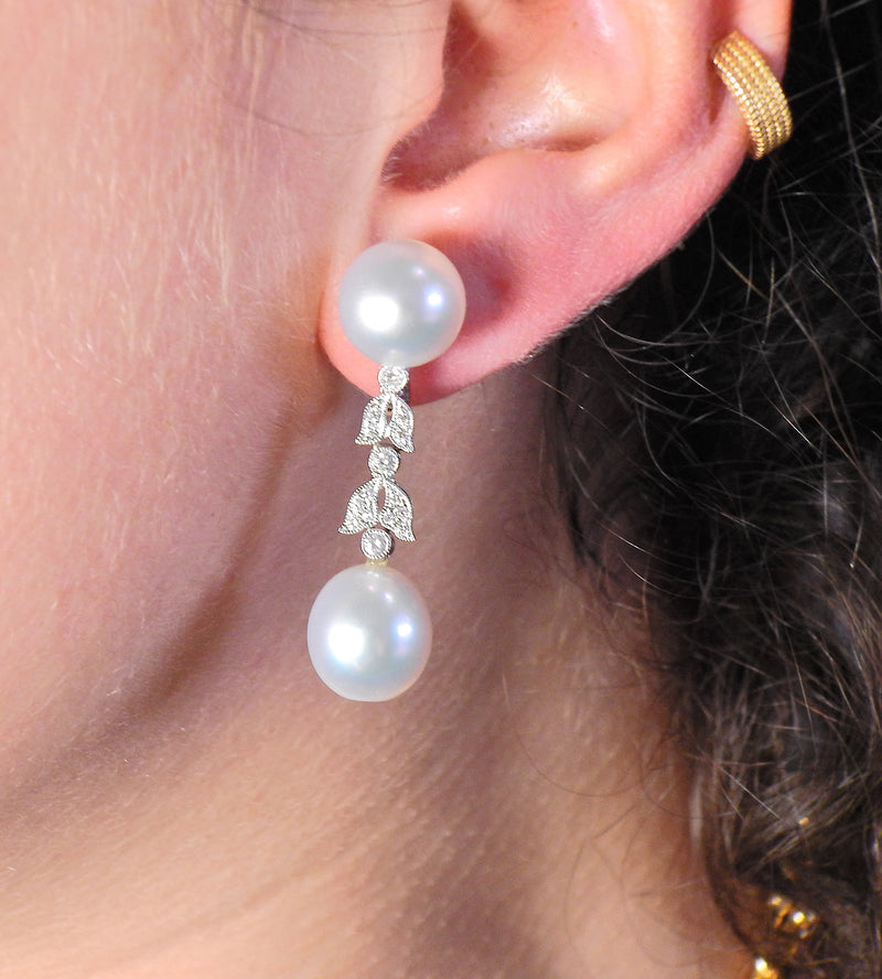 Assael South Sea Pearl Diamond Gold Drop Earrings - Oak Gem