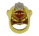 David Webb Coral Ruby Diamond Enamel Gold Platinum Ring - Oak Gem