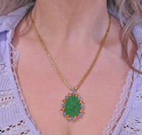 Buccellati Carved Jade Sapphire Ruby Gold Pendant Necklace - Oak Gem