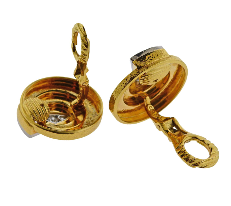 David Webb Diamond Gold Platinum Geometric Earrings - Oak Gem