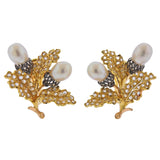 Buccellati Pearl Rose Cut Diamond Gold Leaf Motif Earrings - Oak Gem