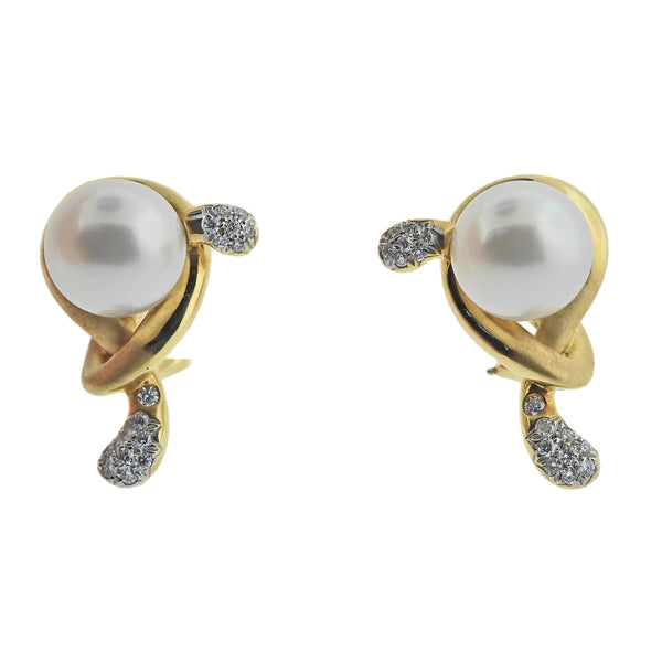 Angela Cummings Assael Gold Diamond Pearl Earrings