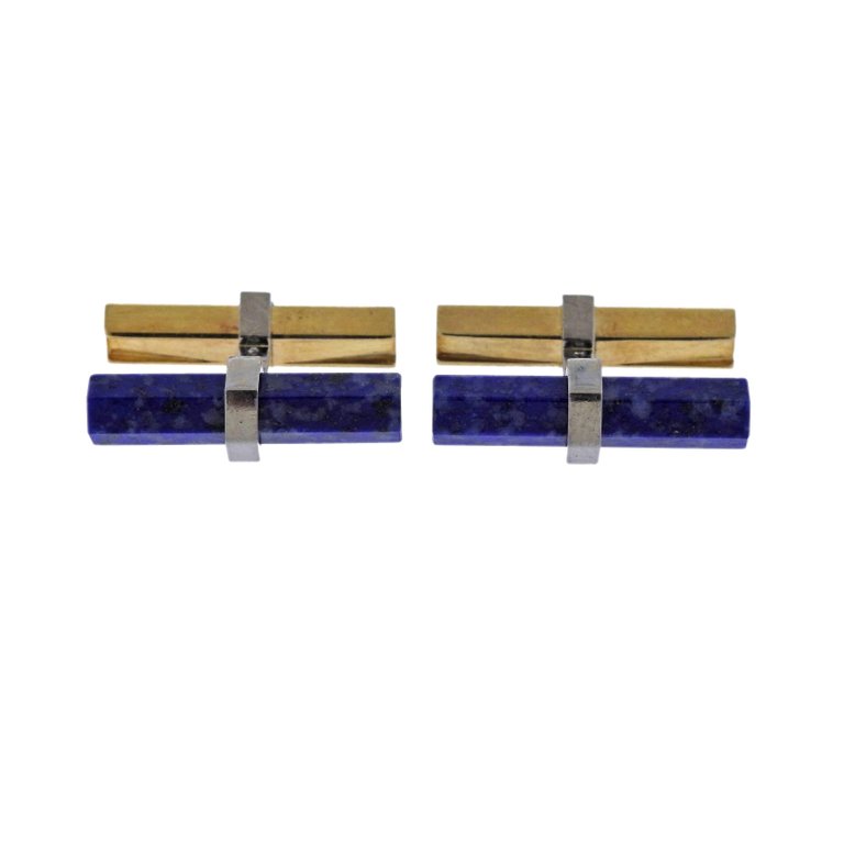Cartier Lapis Lazuli Gold Bar Cufflinks - Oak Gem