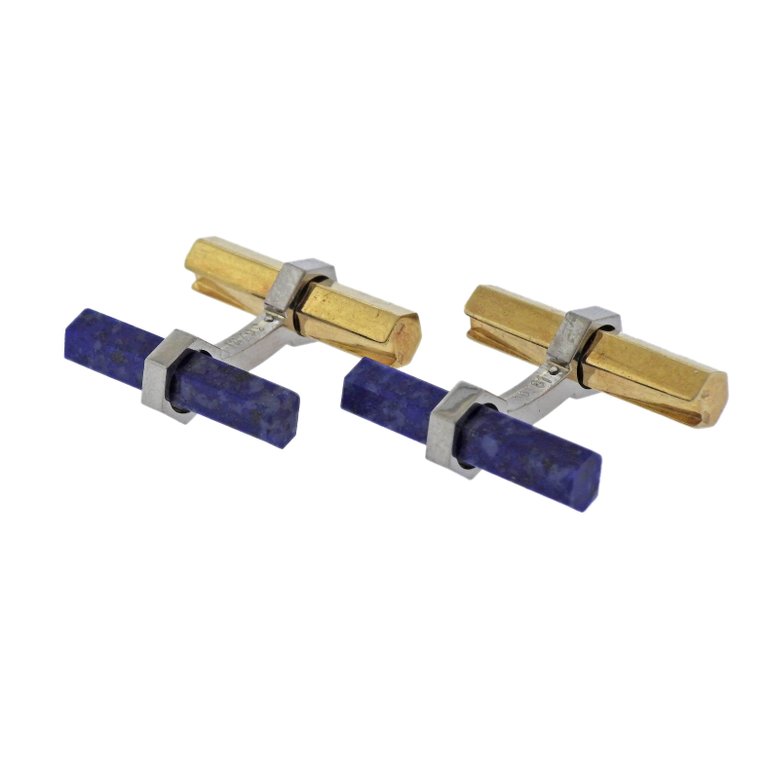 Cartier Lapis Lazuli Gold Bar Cufflinks - Oak Gem
