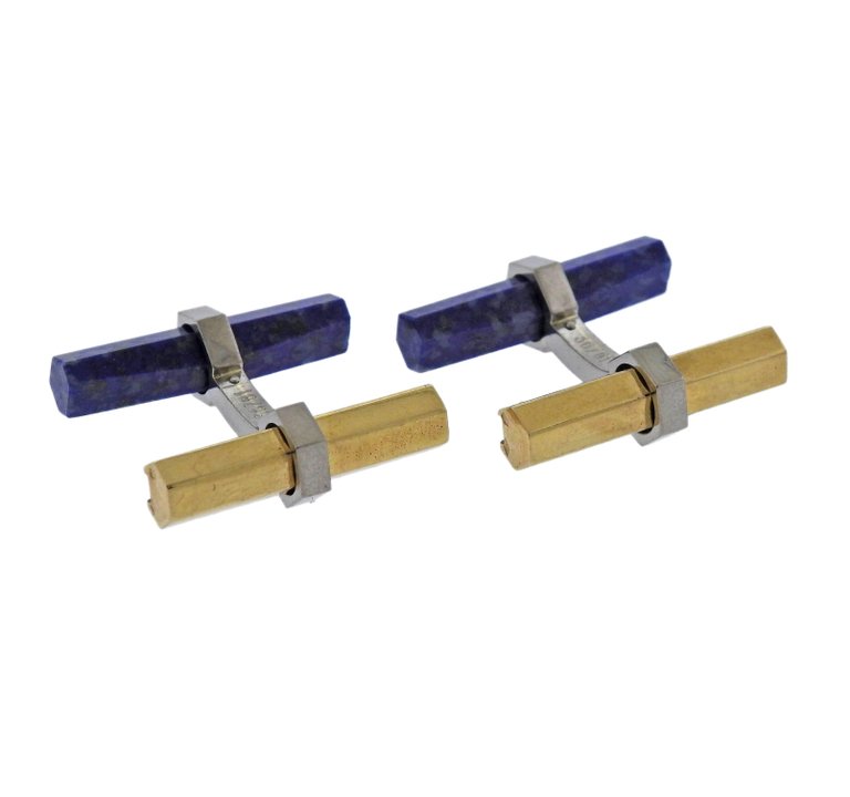 Cartier Lapis Lazuli Gold Bar Cufflinks - Oak Gem