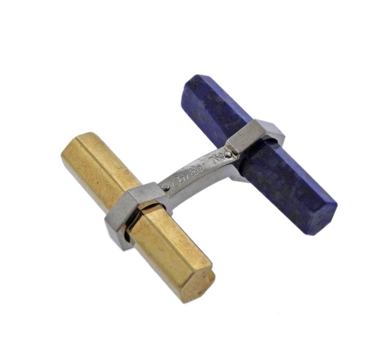 Cartier Lapis Lazuli Gold Bar Cufflinks - Oak Gem