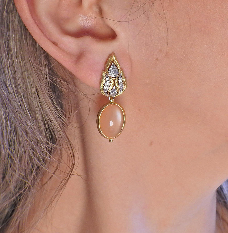 Buccellati Peach Moonstone Gold Drop Earrings - Oak Gem