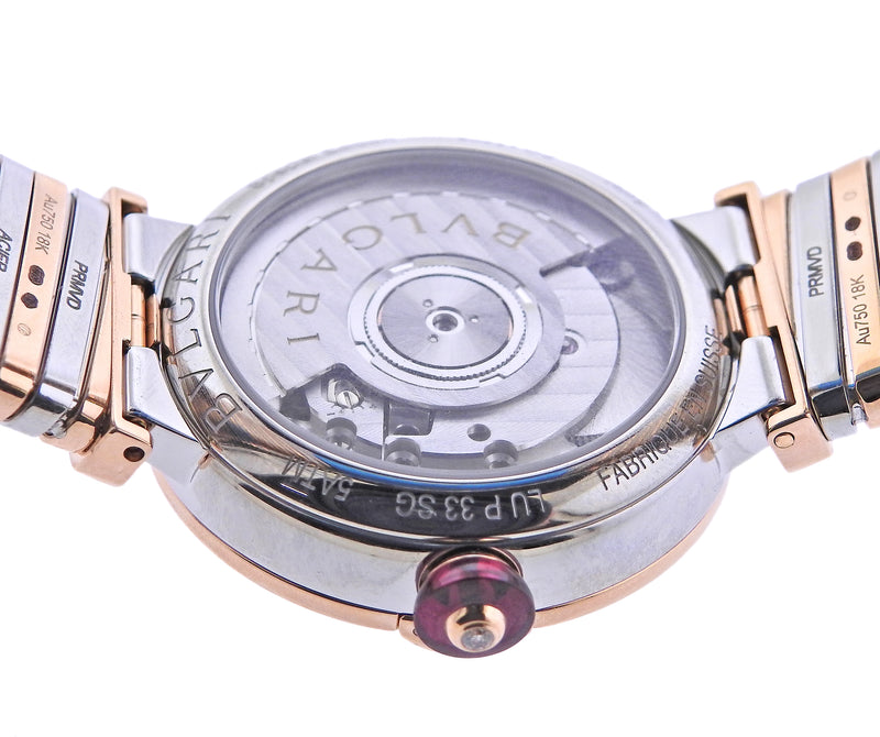 Bulgari Tubogas Rose Gold Steel Diamond Red Dial Watch LUP33SG