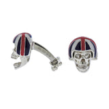 Deakin & Francis Silver Pink Spinel Skull Union Jack Helmet Cufflinks - Oak Gem