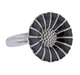 Georg Jensen Daisy Flower Silver Black Enamel Ring 18mm