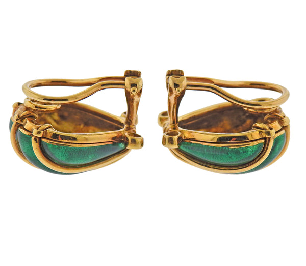 Tiffany & Co Schlumberger Enamel Diamond Shell Earrings - Oak Gem