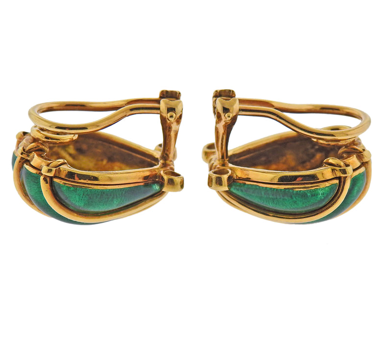 Tiffany & Co Schlumberger Enamel Diamond Shell Earrings - Oak Gem