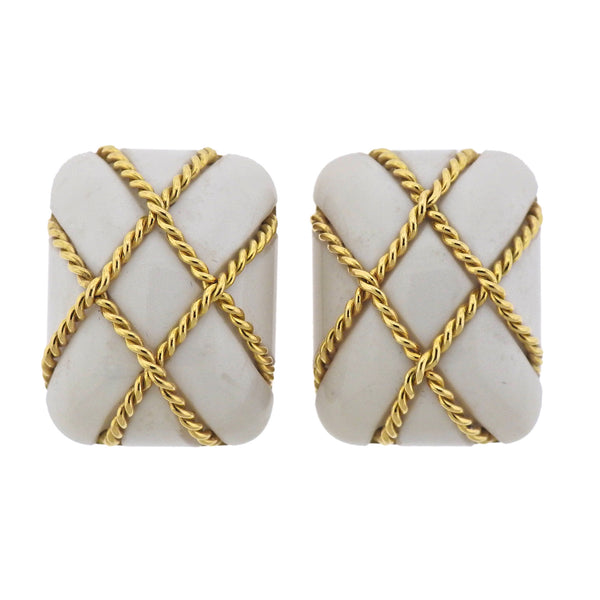 Seaman Schepps White Coral Gold Cage Earrings - Oak Gem