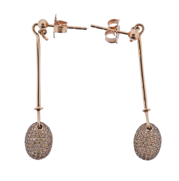 Georg Jensen Dew Drop 18k Gold Fancy Diamond Drop Earrings 1144